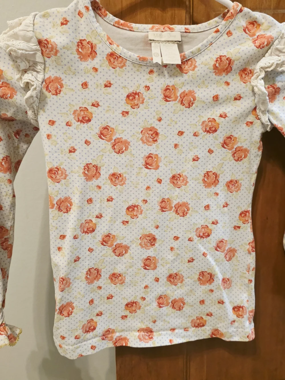 Matilda Jane White Long-Sleeve Top with Coral Rose Print